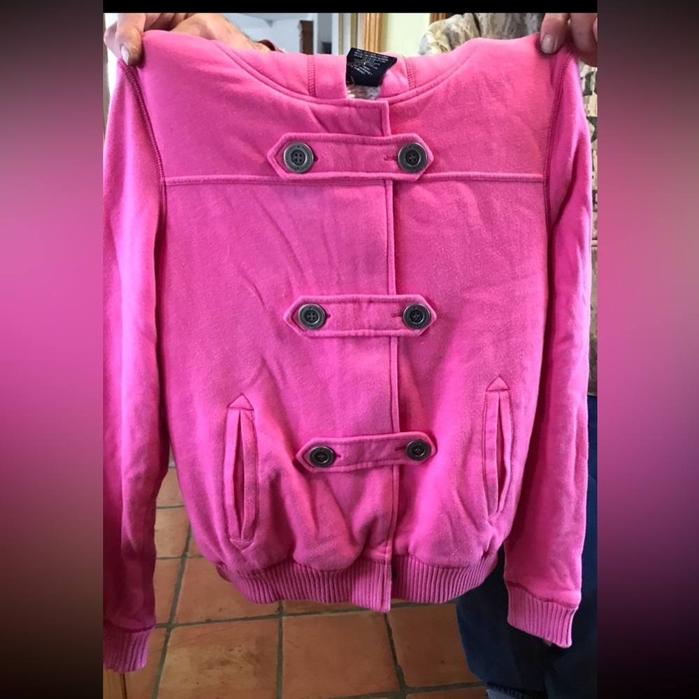 PINK by VS BLING FAUX FUR SHERPA LINED FULL ZIP HOODED JACKET SZ M PINK VINTAGE - Picture 9 of 14
